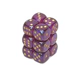 Chessex Dice d6 Sets: Borealis Royal Purple with Gold - 16mm Six Sided Die (12) Block of Dice