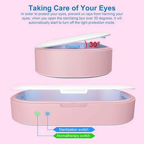 UV Smart Phone Sanitizer Portable UV Lights Cell Phon Sterilizer Phone Cleaner Aromatherapy Function Disinfector for All iPhone Android Cellphone Toothbrush-Pink