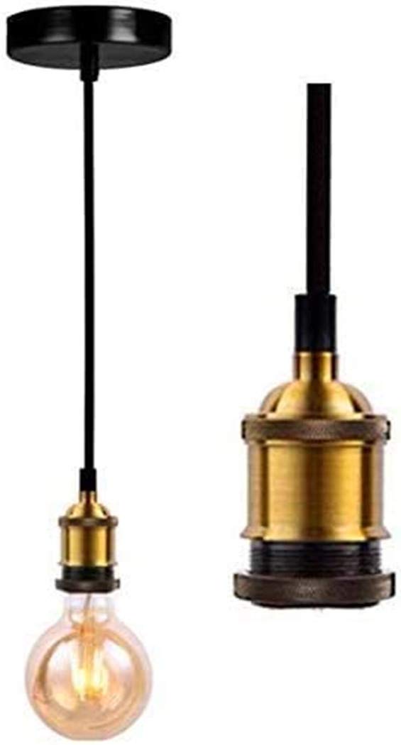 JING Vintage Pendant Light Fitting,Industrial Bronze Copper&Black Ceiling Rose,Braided Flex E27 Lamp Holder, Suspended Ceiling Pendant Light Fitting-Bronze Copper&Black