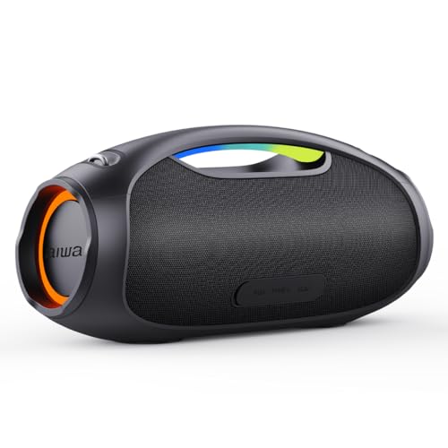 Aiwa Bocina Portátil AWS244BT Boombox con conectividad Bluetooth y diseño Compacto Waterproof en Color Negro, Compatible con 110V y 230V para Uso portátil y Boombox AWS244BT