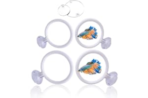 4Pcs Betta Fish Exercise Ring and Betta Mirror Set,Betta Ring Enrichment Toys,Betta Toys Suitable for Fish Tank, Betta Tank, 