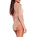 May&Maya Women's Sexy Sheer Mesh Long Sleeve Bodysuit (S, Beige)