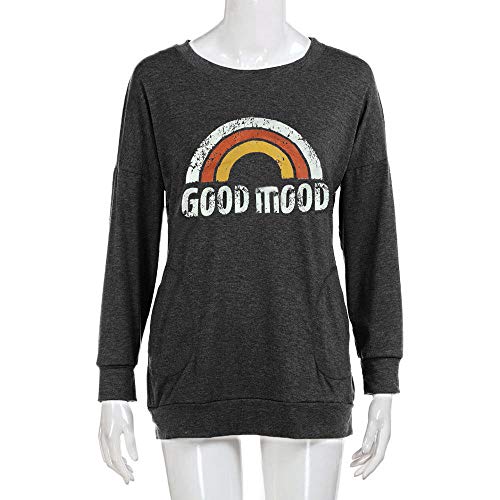 Women's Long Sleeve Tops,LuluZanm Sale! Ladies Autumn Winter Round Neck Blouse Rainbow Pringting Pullover