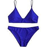 ZAFUL Women's Solid Spaghetti Strap Bralette Bikini Set Two Piece Swimsuit