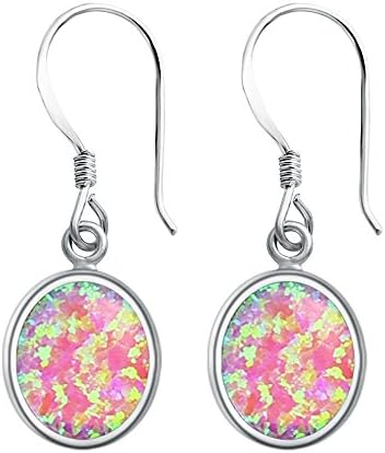 Teli&amp;txy on sale 100% 925 Sterling Silver Created Opal Round Dangle Earring - Blue/Pink (Pink)