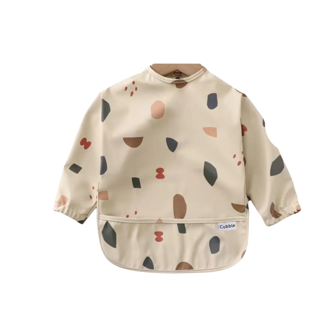 Cubble Waterproof Coverall Baby Feeding Bibs for Mealtimes and Messy Play, Adjustable, Baby Weaning (Shapes, Small (6-12M))