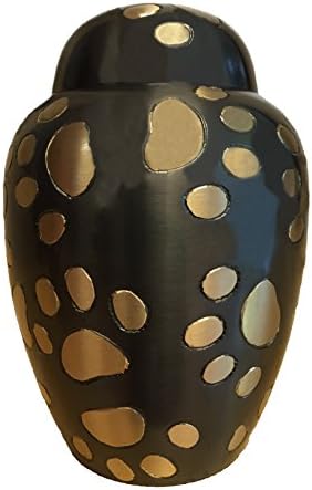 Brown Cremation Urn - Beautiful Brass Memorial with Paw Prints - Small Animal
