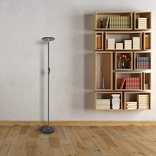 LED Torchiere Floor Lamp 20W with Super Bright Light,Adjustable Tall Standing Pole Light, Remote Control Uplight Floor Lamp for Reading, Living Room, Bedroom, Office (Black)