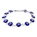 Protection Good Luck Amulet Turkish Glass Bead Evil Eye Bracelet For Women Teen .925 Sterling Silver Navy Blue 7.5 Inch