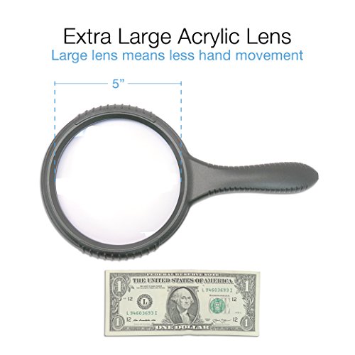 MagniPros 3X Jumbo 5" Magnifying Glass Large Viewing Area with Sturdy Shockproof & Scratch Resistant Design- Ideal for Reading Small Prints, Low Vision, Macular Degeneration, Craft and Hobby - Thumbnail 6