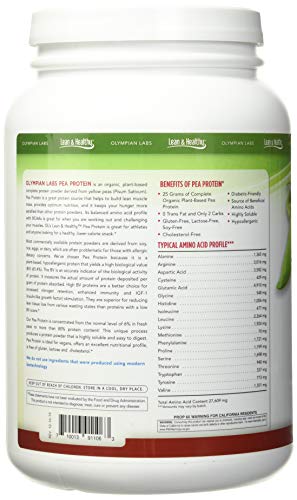 Olympian Labs Plant Based Pea Protein Powder, Unflavored - 25g of Protein, Vegan, Low Net Carbs, Gluten Free, Lactose Free, No Sugar Added, Soy Free, Kosher, Non-GMO, 2 Pound Pea Protein Powder