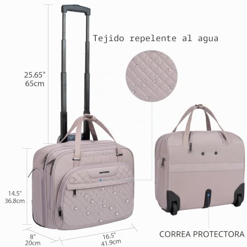 EMPSIGN Laptop Rolling Bag for Women with Wheels 15.6 Inch on Wheels, Overnight Water Repellent Rolling Computer Bag with RFID Pockets, Pink
