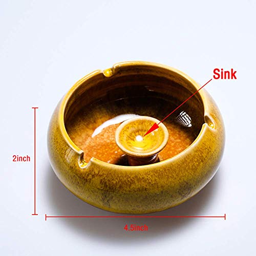 Lependor Ceramic Ashtray with Lids, Windproof, Cigarette Ashtray for Indoor or Outdoor Use,Ash Holder for Smokers,Desktop Smoking Ash Tray for Home Office Decoration - Yellow