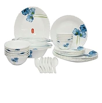 Skykey Tableware Blue Poppies 35 Pcs Dinner Set Serving Set Plates Bowls Spoons Set