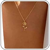 Yheakne Vintage Rose Flower Pendant Necklace Gold Flower Choker Necklace Rose Floral Necklace Metal Filigree Rose Flower Necklace Chain Jewelry for Women