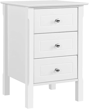 Yaheetech White Bedside Table With 3 Drawers Wooden Side Table