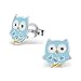 925 Sterling Silver Set of 3 Pairs Crystal Heart, Blue Unicorn, Blue Owl Stud Earrings (Nickel Free)