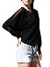 Allegra K Women Dolman Sleeves Mesh Panel Loose Top Black L