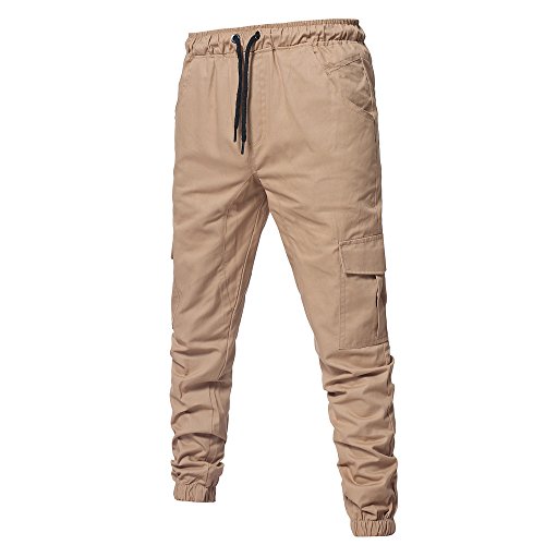 Farjing Men's Pant Clearance,Men's Pure Color Fashion Sport Bandage Casual Loose Sweatpants Drawstring Pant(4XL,Khaki)