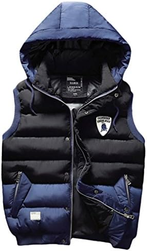 WEAF Winter Mens Hooded Vest Patchwork Thicken Vest Zipper Waistcoat Male Sleeveless Coat MV230BL 4XL