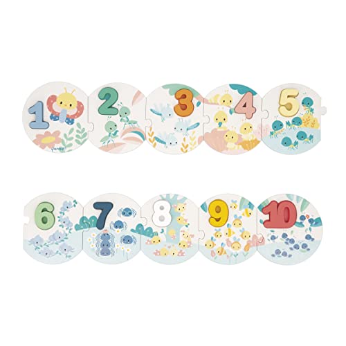 Janod - Pure Puzzle My First Numbers - 10 Piece Puzzle + 10 Wooden Numbers - Learning to Count - Educational Toy - from 24 Months, J08042