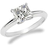 Houston Diamond District 1/2 Carat Princess Cut Diamond Solitaire Engagement Ring 14K White Gold (F-G, I2) Very Good Cut