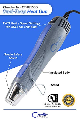 Chandler Tool Embossing Heat Gun - 300 Watt - Dual-Temperature Professional Heat Tool - for Embossing Shrink Wrapping Paint Drying Crafts Electronics DIY (Blue) (Renewed)