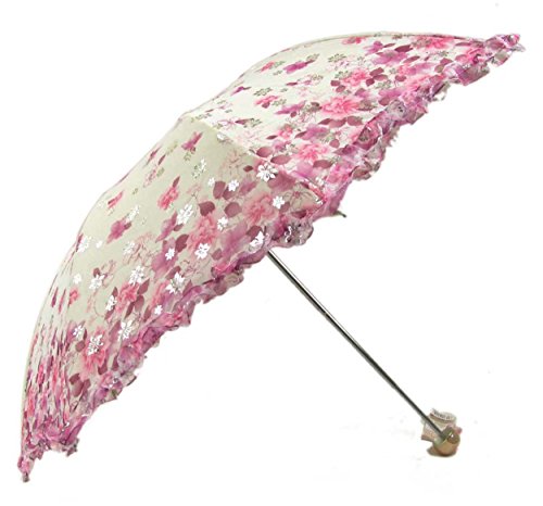 New Arrival Folding Travel Sun Lightweight Umbrella Lady's Parasol Sunblock UV Protection UPF 50+ Compact Size with Black Underside Keep Cooler in Hot Summer! (Pink)