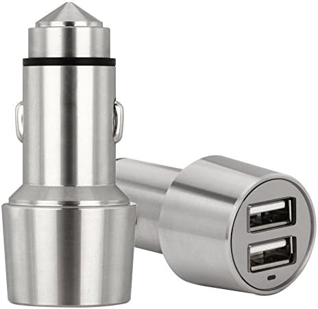 Stainless Steel 4.8A Car Charger, icyber 24W/4.8A rapid car charger with Dual USB Port for iPhone 6 5S 5 5C 4S 4, Samsung Galaxy S5 / S4 / S3, HTC, LG.. - Emergency Escape Security Hammer