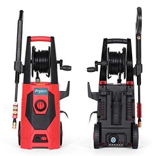 PRYMAX Pressure Washer 3000 PSI 1.70 GPM Car Electric Power Washer with Hose Reel and Interchangeable Nozzles, Red