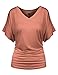 BIADANI Womens Short Dolman Sleeve V-Neck Solid Shirring Drape Tunic Top Shirt
