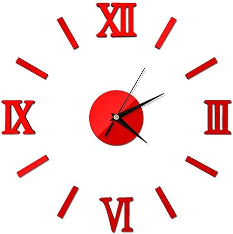 LADEY 3D Frameless Modern Style Wall Clock Watches Large DIY Wall Sticker Home Decoration, Color Red