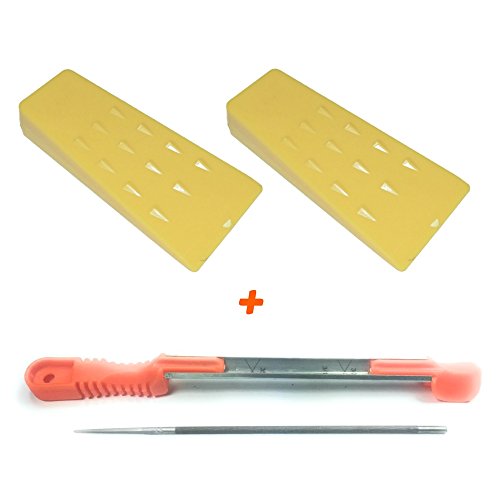 Cataumet Tree Felling Wedge, 2 Pack Set, Size 5.5” IN, Spiked ABS Plastic, Logging Supplies With One Bonus Chainsaw Sharpener File Guide, Size 3/16”