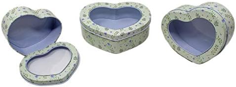 Set of 3 Heart Shape Tin Storage Boxes Perfect for Gifting Storing Cookies Chocolates Biscuits Container 5 Inch Long - Green (1BOX362)