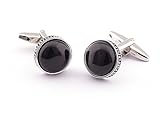 Super Shiny Swarovski Similar Crystal The Black Opal Circular Cufflinks Elegant Style
