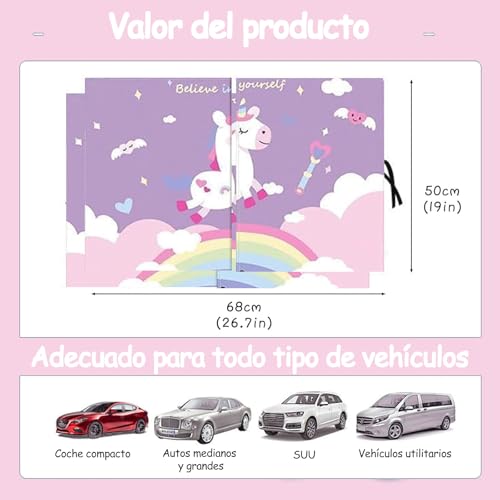 Parasol Ventana Lateral de Dibujos Animados, parasol coche nino, parasol magnético para coche, protector de sol para carro niño, cortina para auto tu hijo protección contra el so (unicornio)