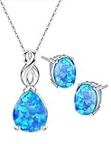 Mints Blue Opal Jewelry Set Sterling Silver Pendant Necklace Stud Earrings October Birthstone Gemstone Fine Jewelry for Women