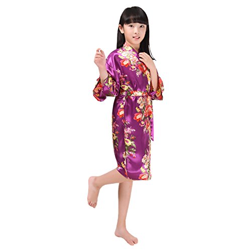 Girls Stain Kimono Flower Robe for Spa Wedding Dressing Gown Kimono Bathrobe Nightwear