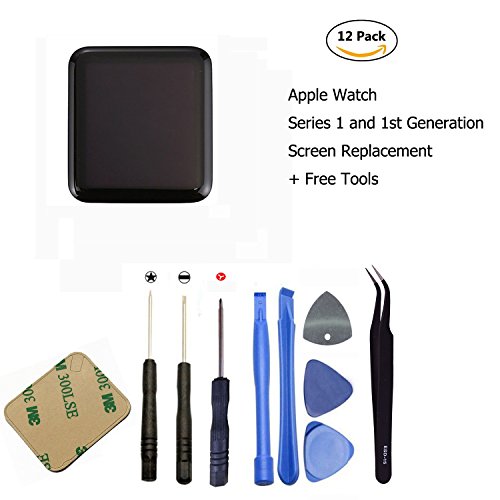 Ogodeal Apple Watch Screen Replacement Repair Kit Series 1 A1803 and (1st generation) A1554 Sport Version LCD Digitizer Touch Screen Assembly 100% Original OEM with Repair Tool Set 42 MM Black
