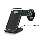 PEMENOL Wireless Charger Compatible Apple Watch 2 in 1 Fast Charging Stand Compatible iPhone X/8/8 Plus Qi-Enabled Charge Station Compatible iwatch 3/2/1(Black)(No Adapter) Upgraded