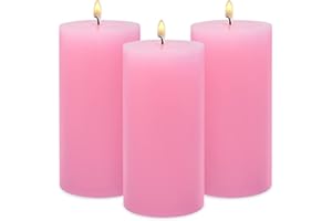 DEYIR 3 Pack 3×6 Inch Pink Pillar Candles for Romantic Valentine's Day, Unscented Column Candles for Home Restaurants Spa Church Weddings, Smokeless Dripless and Clean Burning Emergency Candle