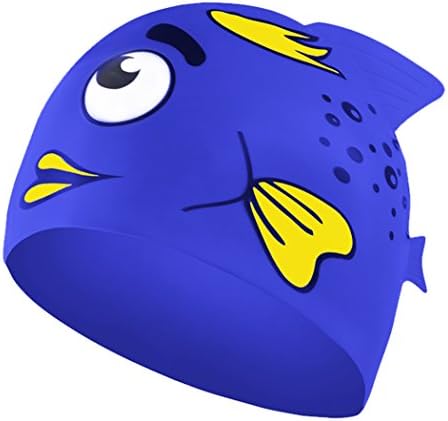 Rohern New Flexible Durable Silicone Diving Hat Unisex Swimming Equipment Hats Water-Proof Swim Caps Protective Ear Caps for Kids Blue