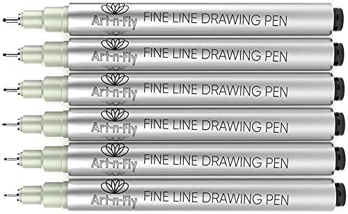 Black Fine Point Pens Set of 6 - Drawing Fineliner Pens with Japanese Archival Ink and Various Size Tip - No Bleed Marker Fine Tip Pens for Art Drawing, Sketching, Artist Detailing &amp; Drafting