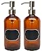 Firefly Craft 2 Pack Amber Glass Bottles with Stainless Steel Pump and Chalkboard Labels, 16 Ounces Each