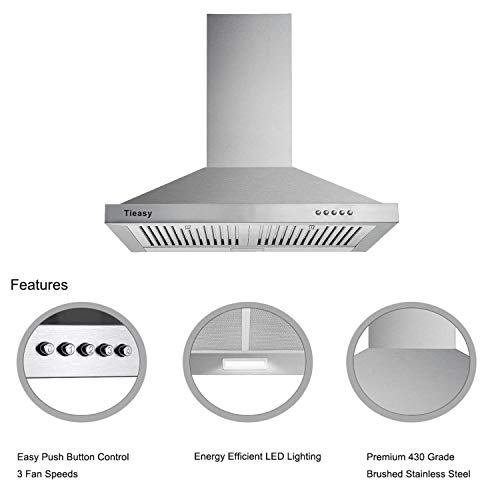 Tieasy Range Hood, Range Hoods 30 inch Stainless Steel, 450 CFM Kitchen