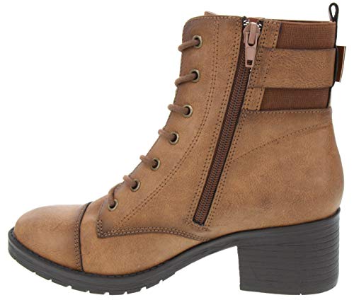Sugar Women's Women's Kiki Block Heel Lace Up Low Shaft Ankle Combat Boot with O Ring Buckle Cognac w/Gore 6.5 - Thumbnail 2