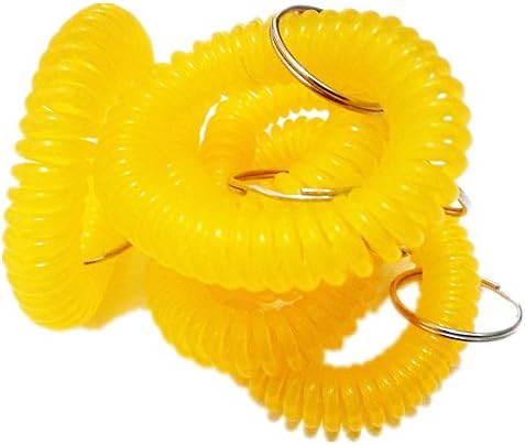 SFamily Pack of 12 Soft Flexible Plastic Spiral Spring Coil Wristband Key Ring Chain Tags Telephone Line Wire Keychains (Yellow)