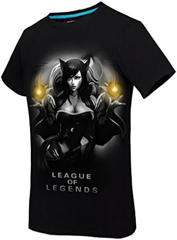 2016 Men's Brand new T-Shirt League of Legends T-Shirt LOL Short Sleeved Cotton Mat Comes in 15 Patterns Black and White (XXL, Ahri)