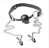 Black Leather Choker Collar With Open Mouth Ring Nip ple Clamps Clip (Black) (Fulfilled by Amazon)