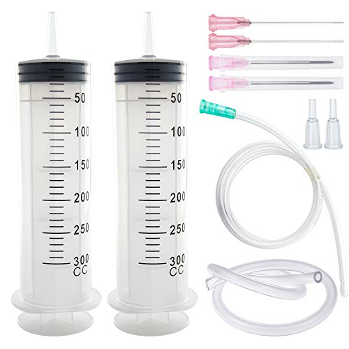 300 ml Large Syringe with 40 inch Tube and 18Ga 20Ga Needle (Pack of 2 300ml/cc)